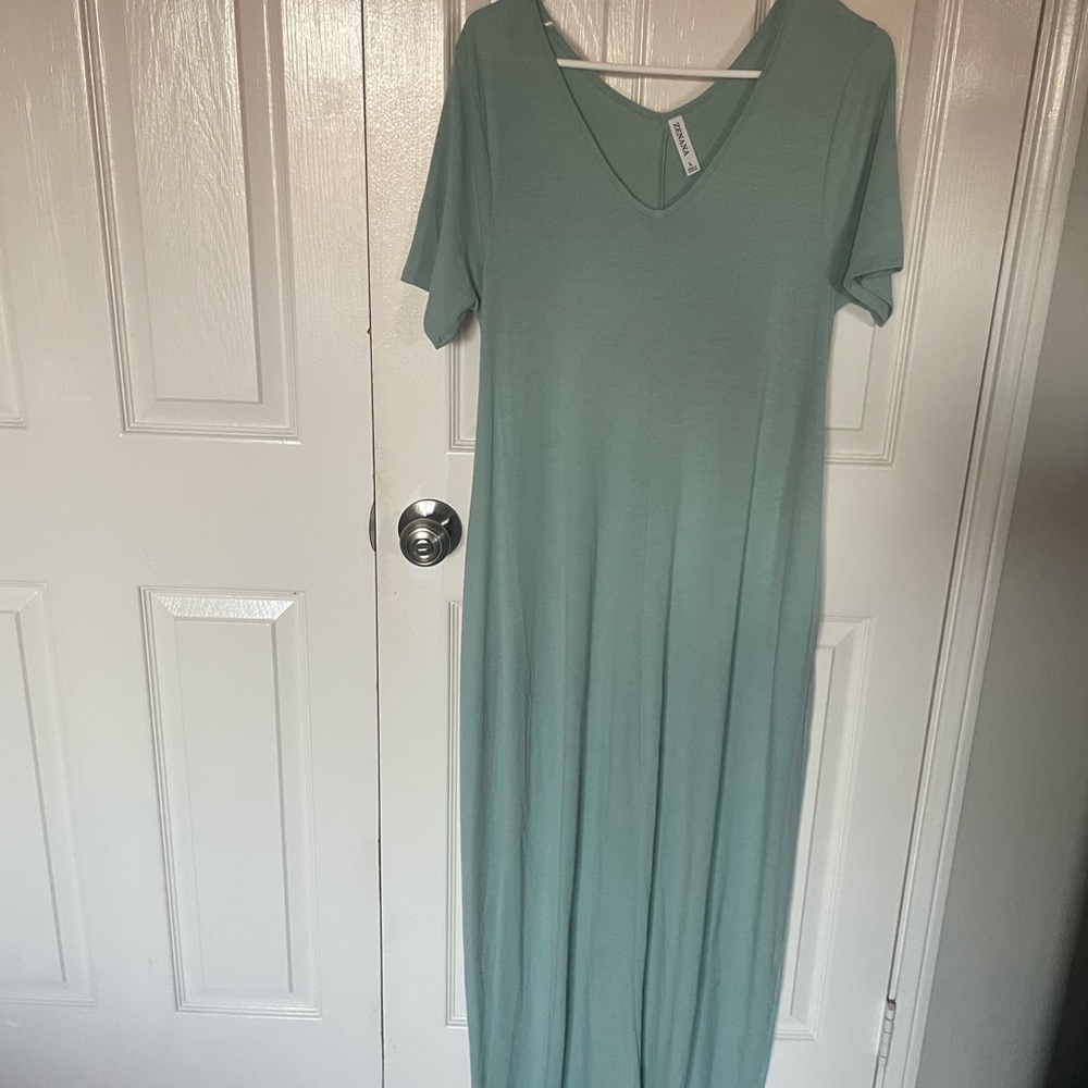 Three Bird Nest Mint V-Neck Short Sleeve Maxi Dress